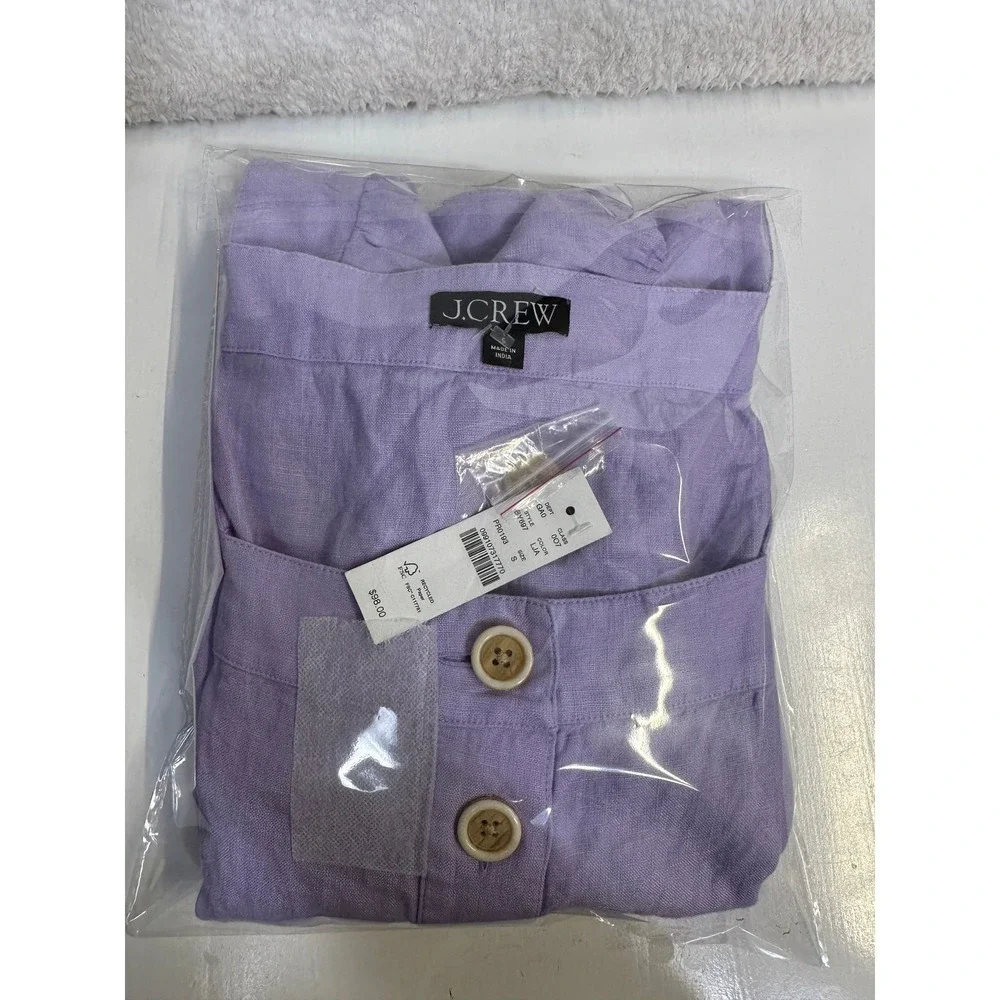 J.‎ Crew Linen Puff Sleeve Square Neck Crop Top Lilac Size S-New-